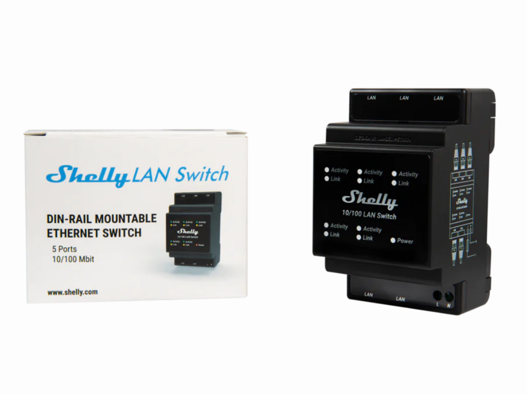 Shelly LAN Ethernet Switch DIN-rail met 5x RJ45-poorten