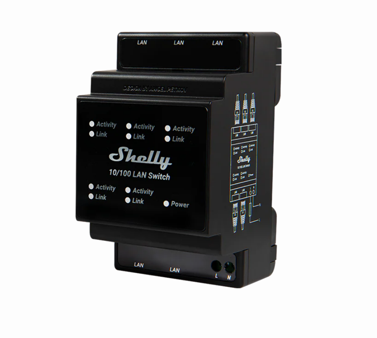 Shelly LAN Ethernet Switch DIN-rail met 5x RJ45-poorten